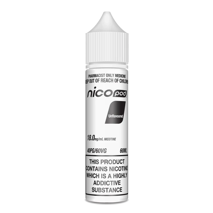 NICOPOD UNFLAVOURED FREEBASE 0, 3,   6, 9, 12, 18mg/ml (60ML BOTTLE)