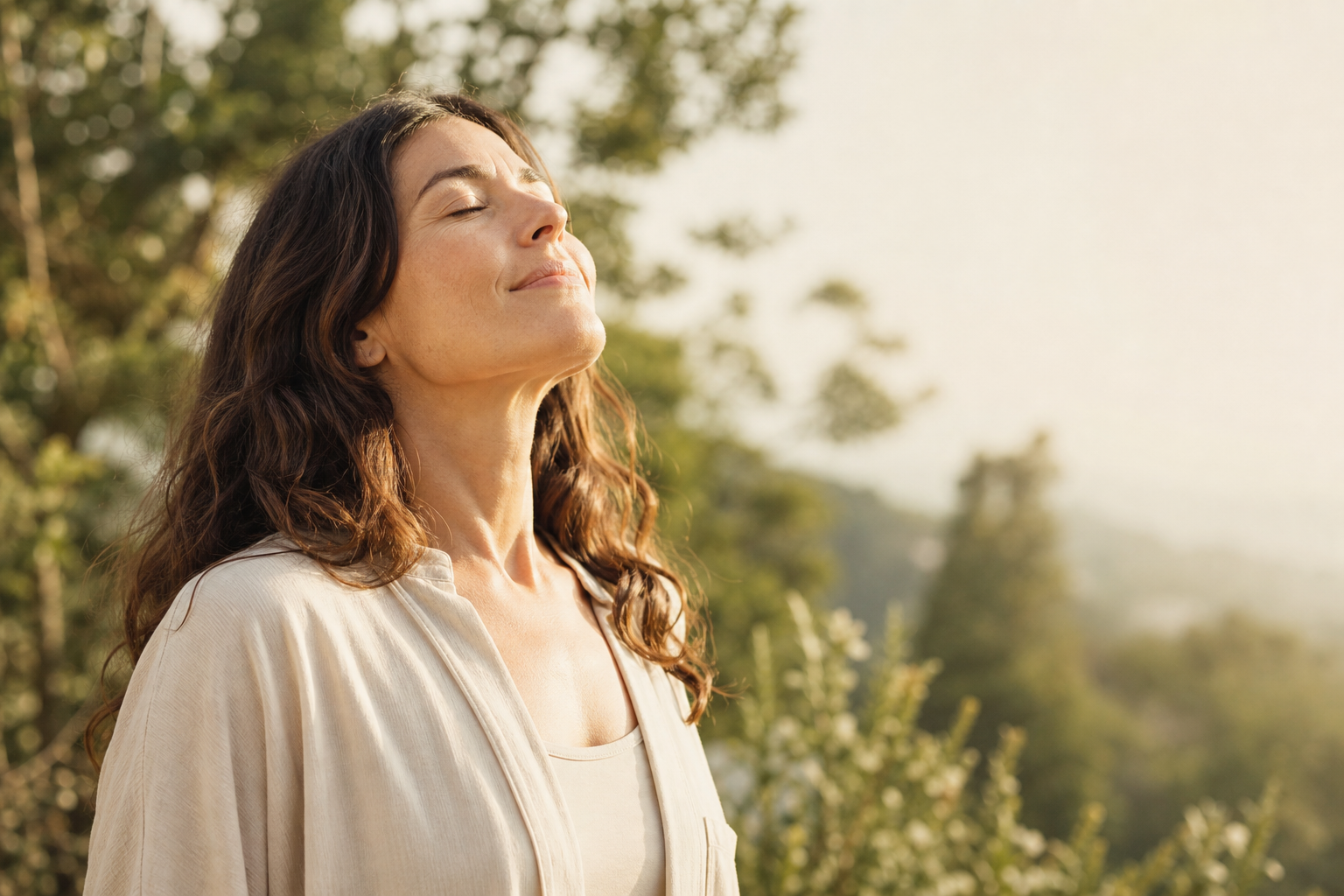 A person breathing fresh air outdoors